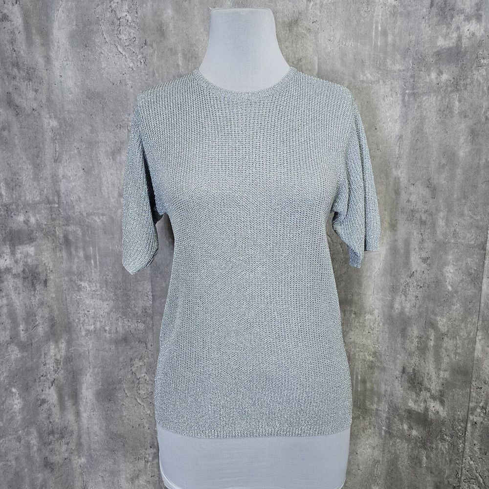 Vintage 90s Effeci Womens Crochet Knit Sexy Sparkly Sleeveless Sheer Mesh Party